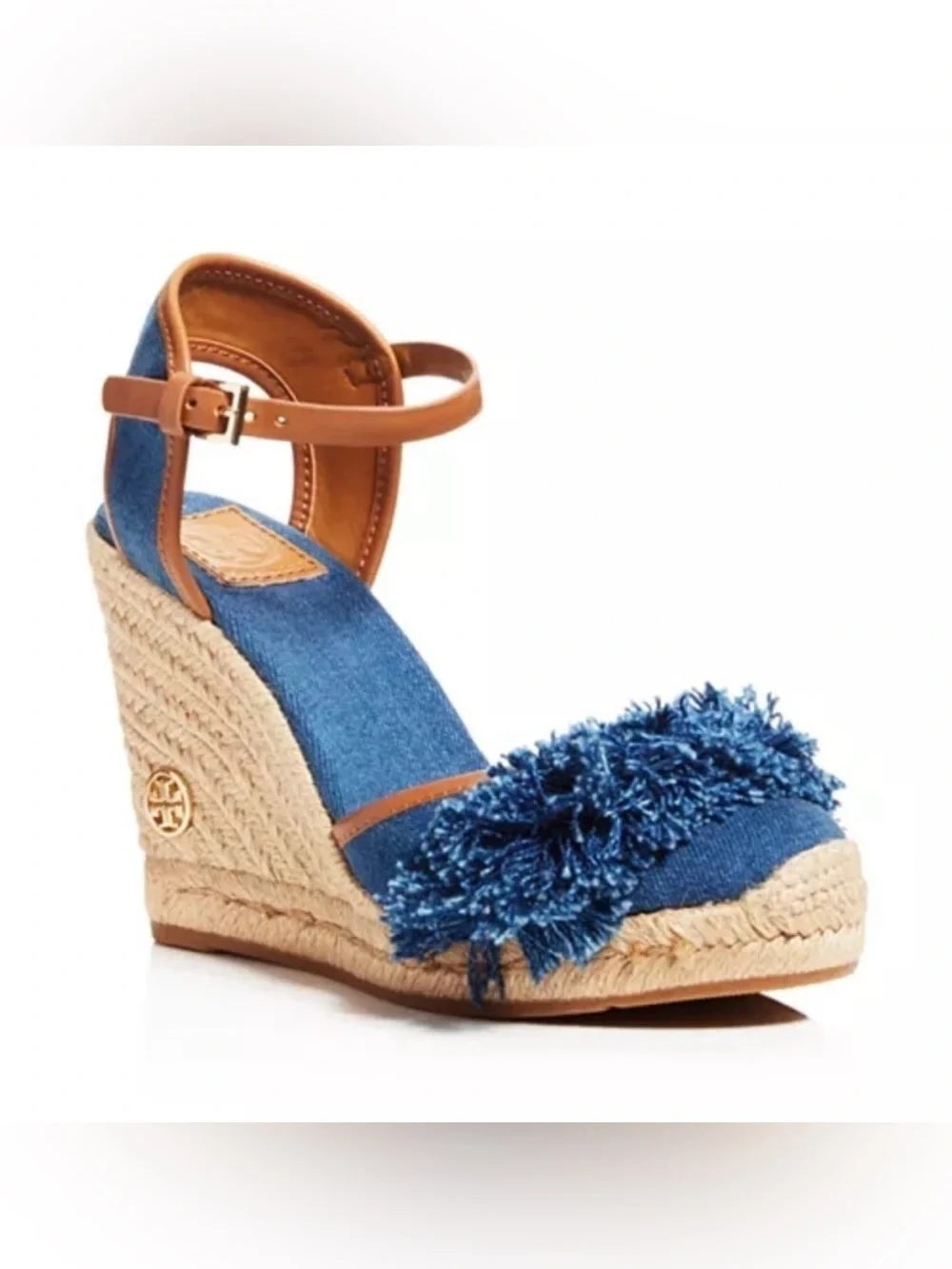 Tory Burch Blue Denim Espadrille Wedge Sandal size 6.5